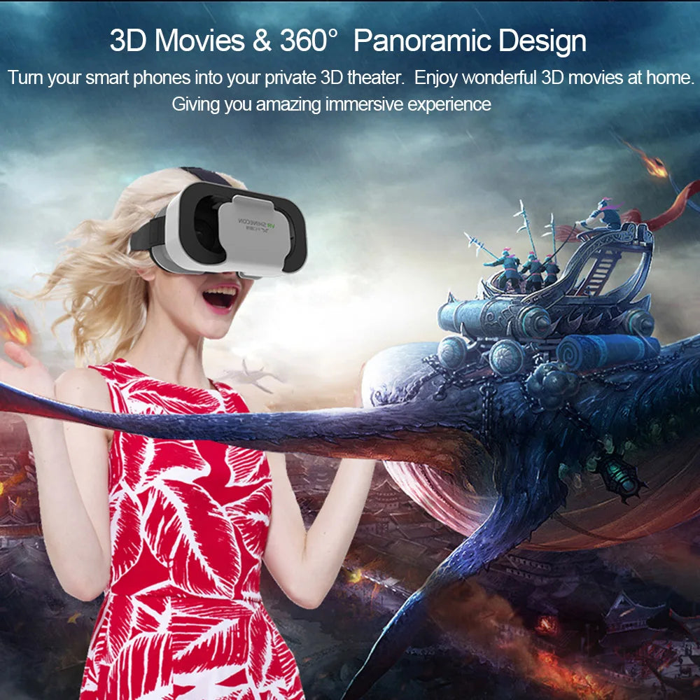Shinecon VR Glasses 3D Headset with Controller Virtual Reality Goggle Lenses for Smartphone Cell Phone
