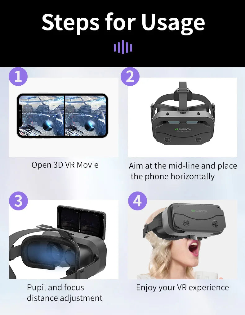 Shinecon VR Glasses 3D Headset with Controller Virtual Reality Goggle Lenses for Smartphone Cell Phone