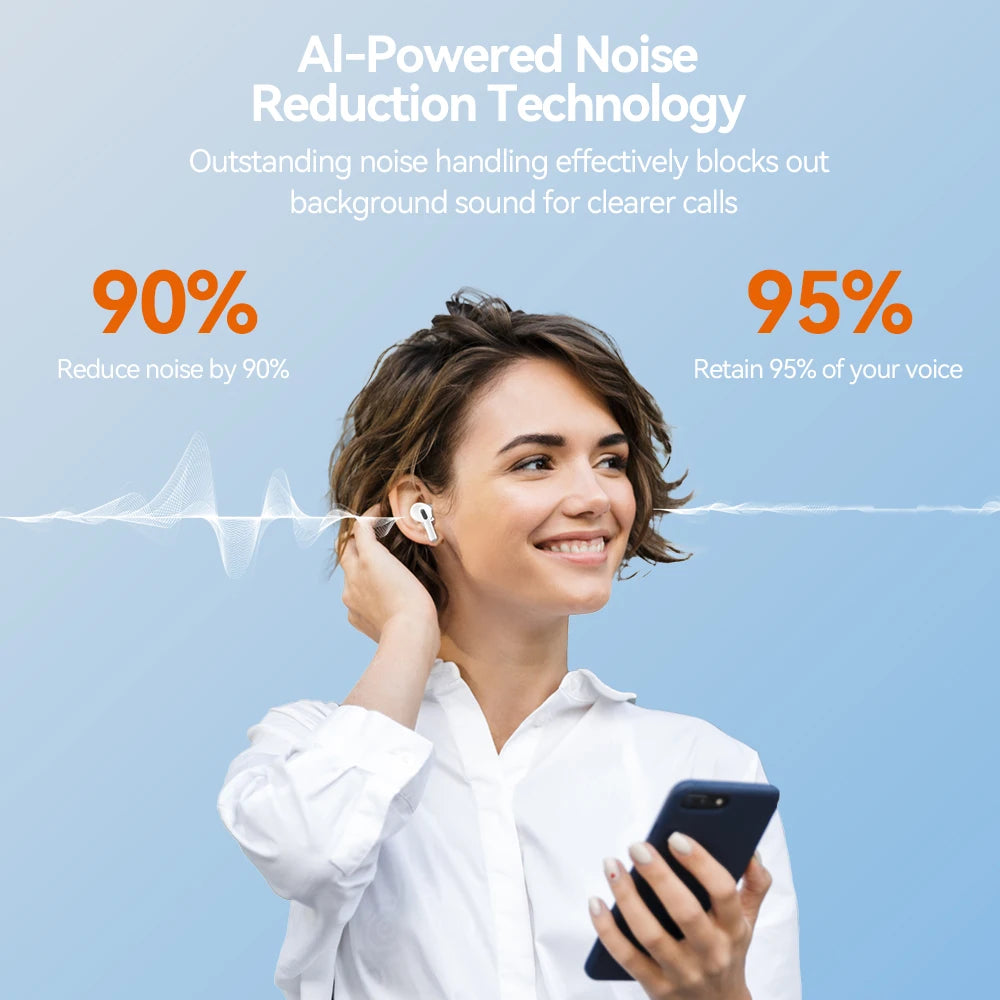 Goojodoq Bluetooth earphone motion noise reduction TWS 5.1 wireless with transparent digital display LED driver Noise Reduction