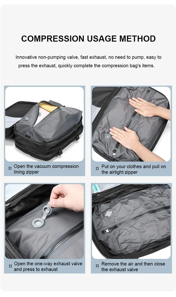 Men and Women Vacuum Backpack 16 inch Vacuum Seal Business Travel Compression Expandable Airline Approved Backpack with Air Pump