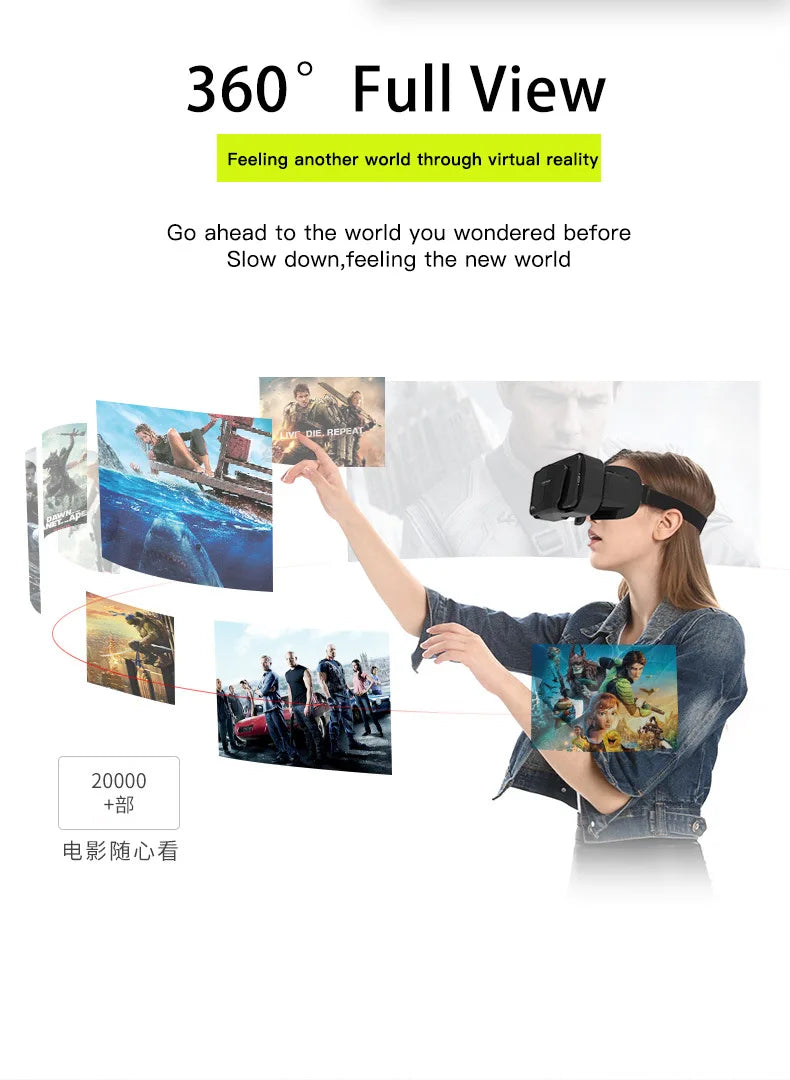 Shinecon VR Glasses 3D Headset with Controller Virtual Reality Goggle Lenses for Smartphone Cell Phone