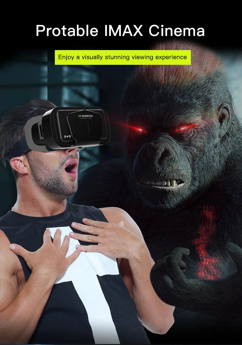Shinecon VR Glasses 3D Headset with Controller Virtual Reality Goggle Lenses for Smartphone Cell Phone
