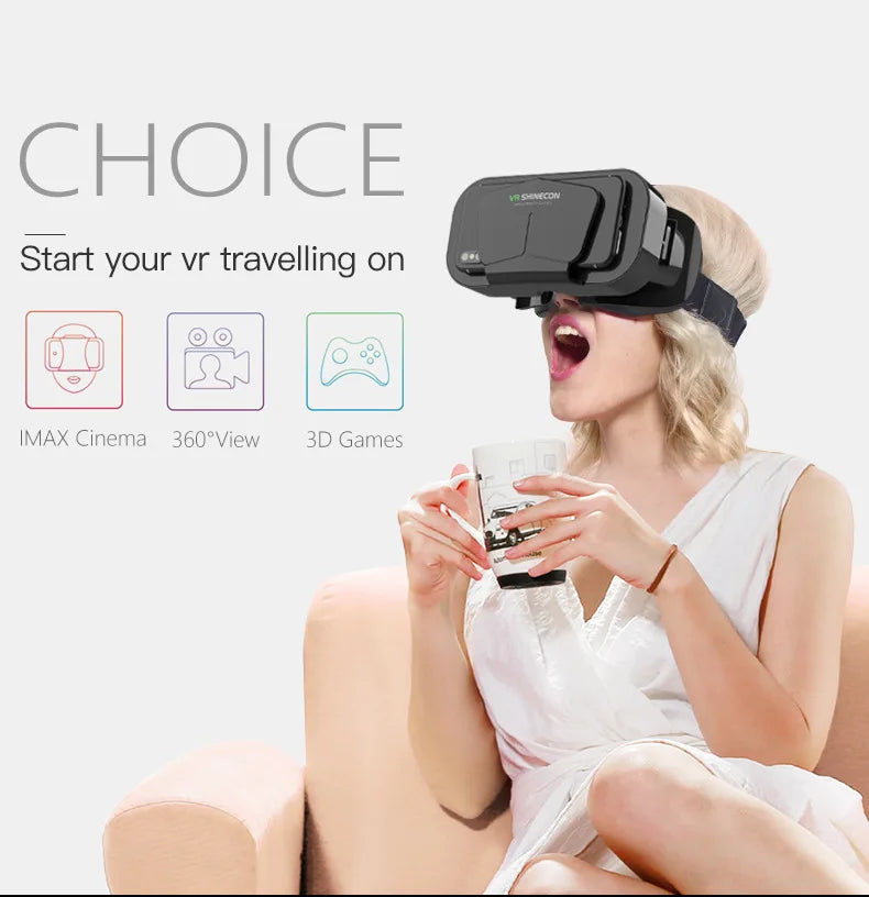Shinecon VR Glasses 3D Headset with Controller Virtual Reality Goggle Lenses for Smartphone Cell Phone