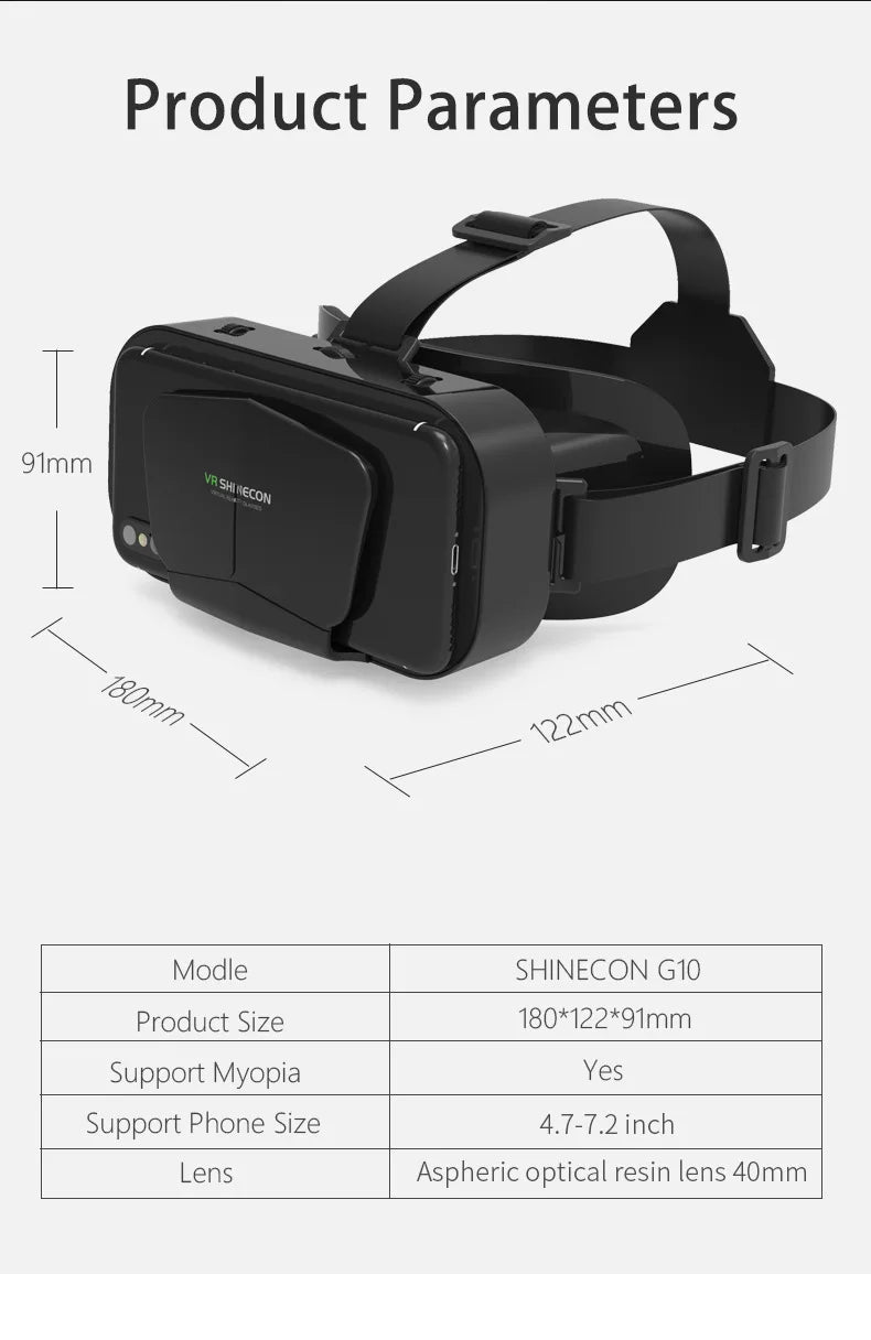 Shinecon VR Glasses 3D Headset Virtual Reality Devices Helmet Viar Lenses Goggle For Smartphone Cell Phone Smart With Controller