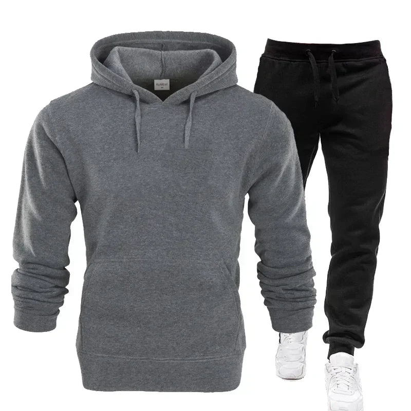 Basic Men/Women 2Pcs/Sets Sweatshirt Hoodies Pants 2024 Male Gyms Fitness Tops Joggers Sportswear Tracksuits