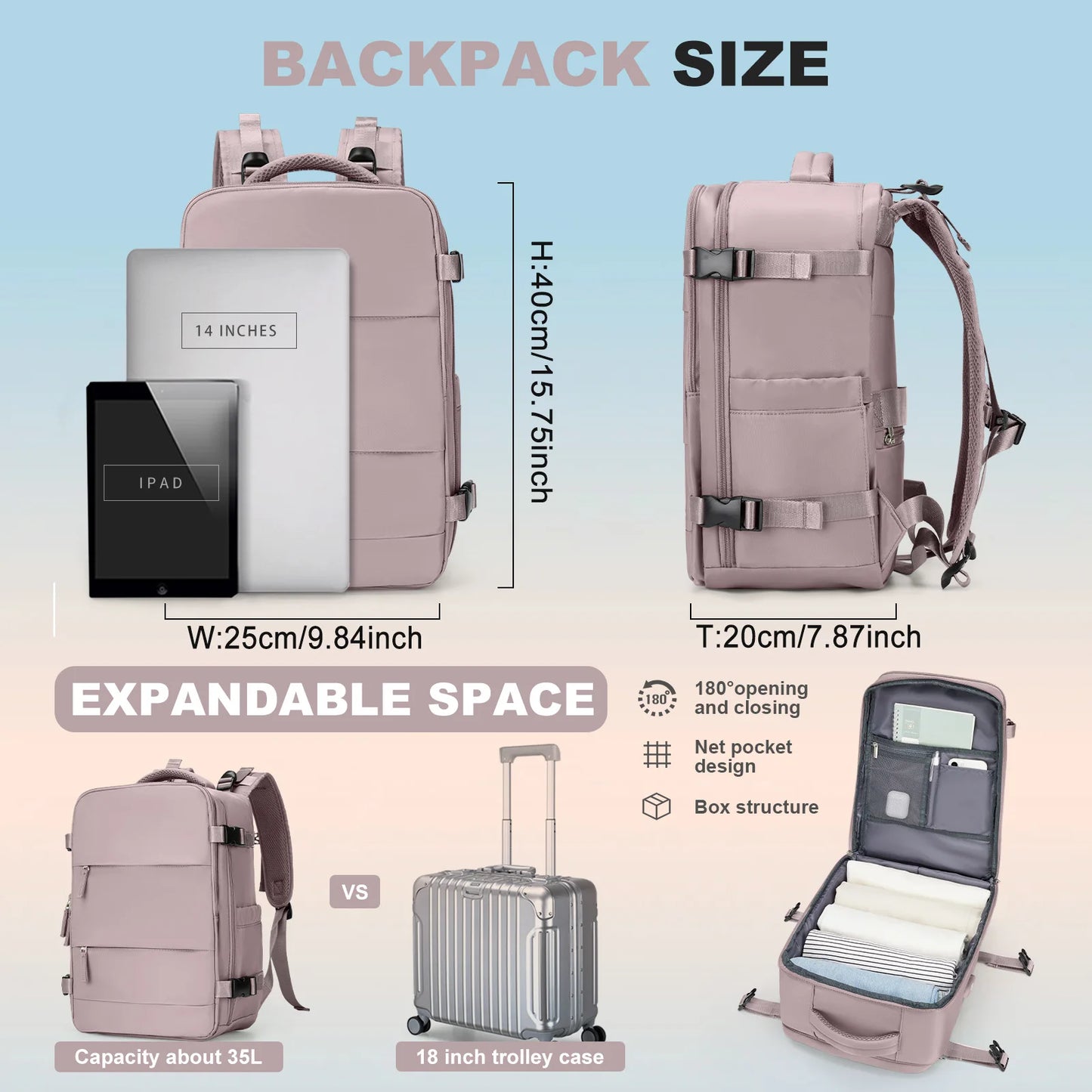 15.6inch Laptop Bag Men's Executive Work Backpack, Backpack Ryanair 40x20x25,Vacuum Packaged Travel Backpack Short-Trip Rucksack