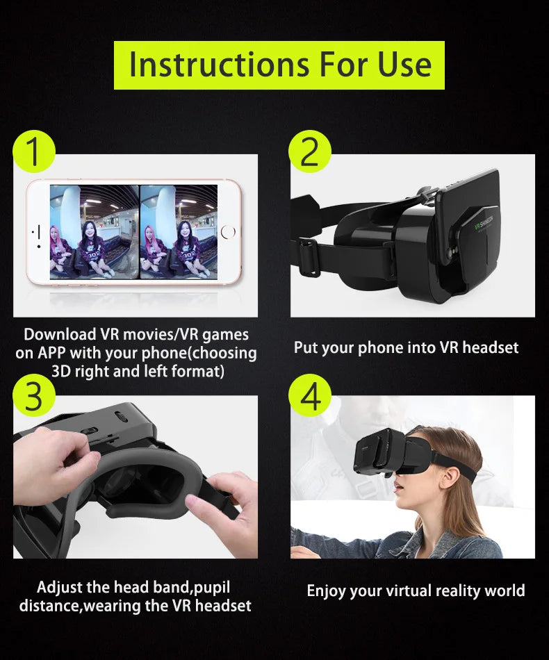 Shinecon VR Glasses 3D Headset Virtual Reality Devices Helmet Viar Lenses Goggle For Smartphone Cell Phone Smart With Controller